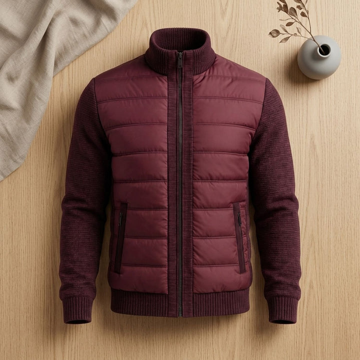 Herren Winterjacke für den Arbeitsweg mit Strickärmeln in Bordeauxrot