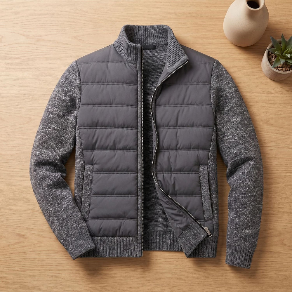 Herren Winterjacke für den Arbeitsweg mit Strickärmeln in Dunkelgrau
