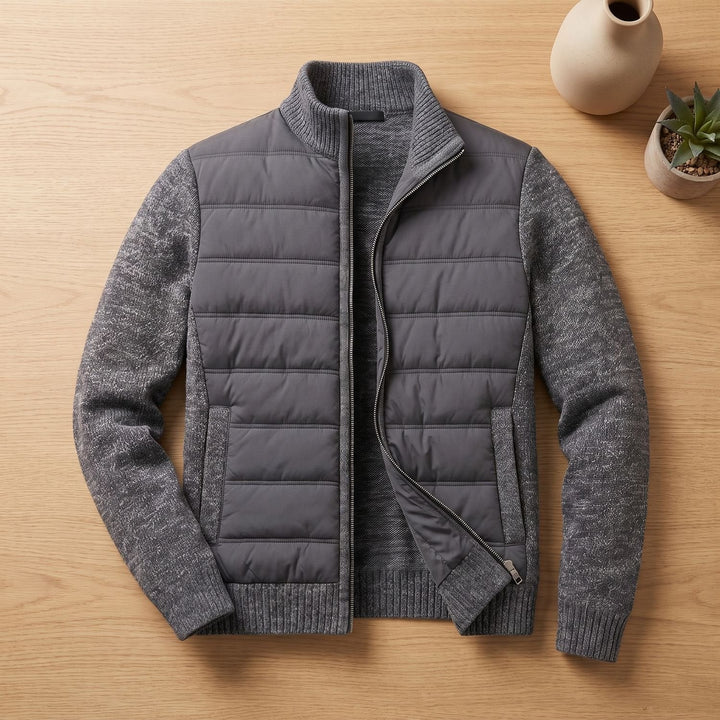 Herren Winterjacke für den Arbeitsweg mit Strickärmeln in Dunkelgrau