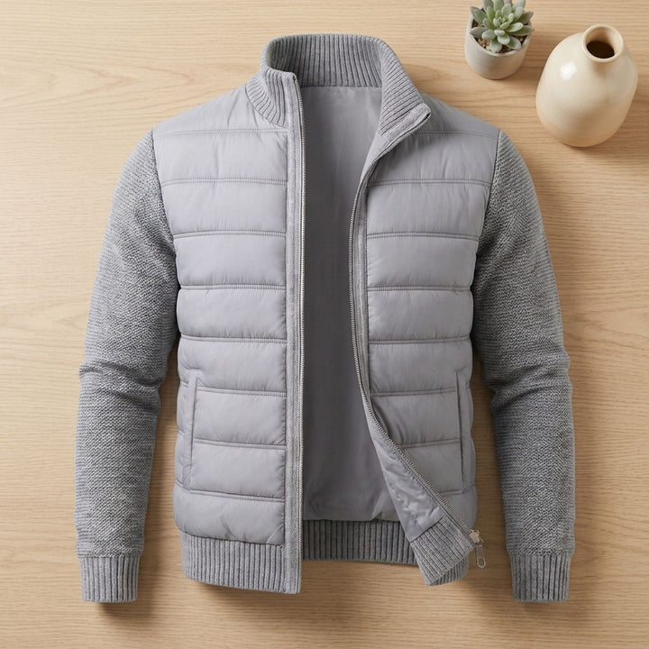 Herren Winterjacke für den Arbeitsweg mit Strickärmeln in Hellgrau