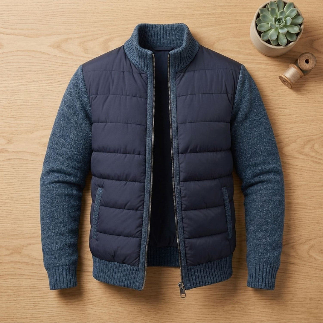 Herren Winterjacke für den Arbeitsweg mit Strickärmeln in Marineblau