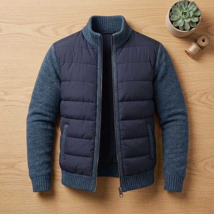 Herren Winterjacke für den Arbeitsweg mit Strickärmeln in Marineblau