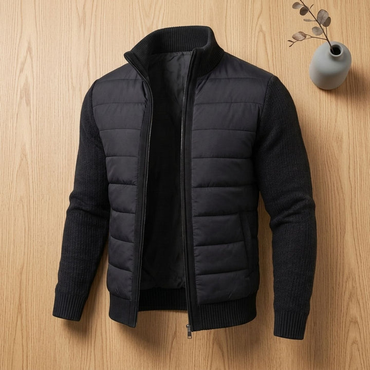 Herren Winterjacke für den Arbeitsweg mit Strickärmeln in Schwarz