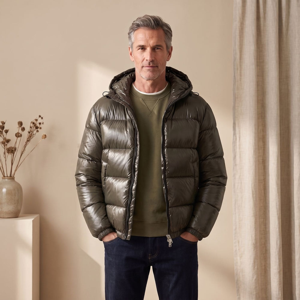 Herren Winterjacke mit Daunenfüllung und verstellbarer Kapuze (2)