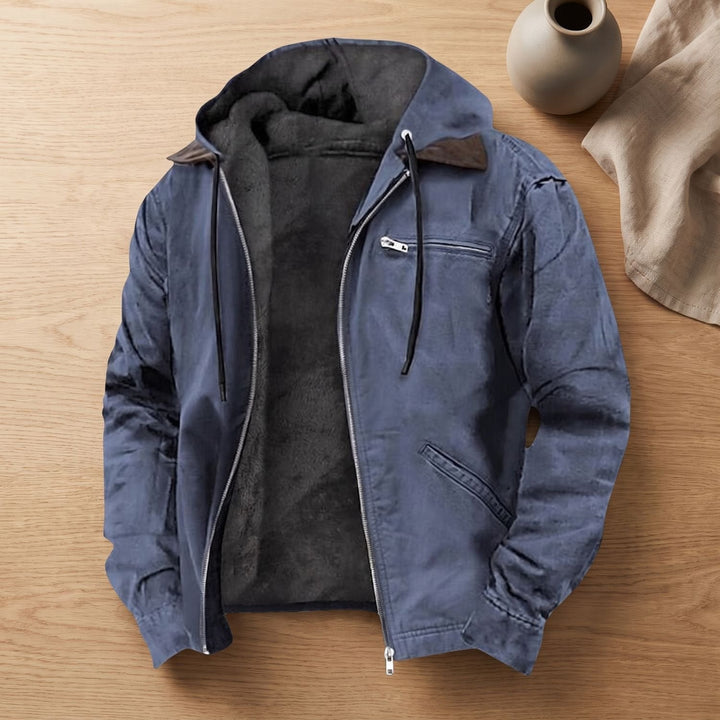 Herren Winterjacke mit Fleecefutter und Kapuze in Blau