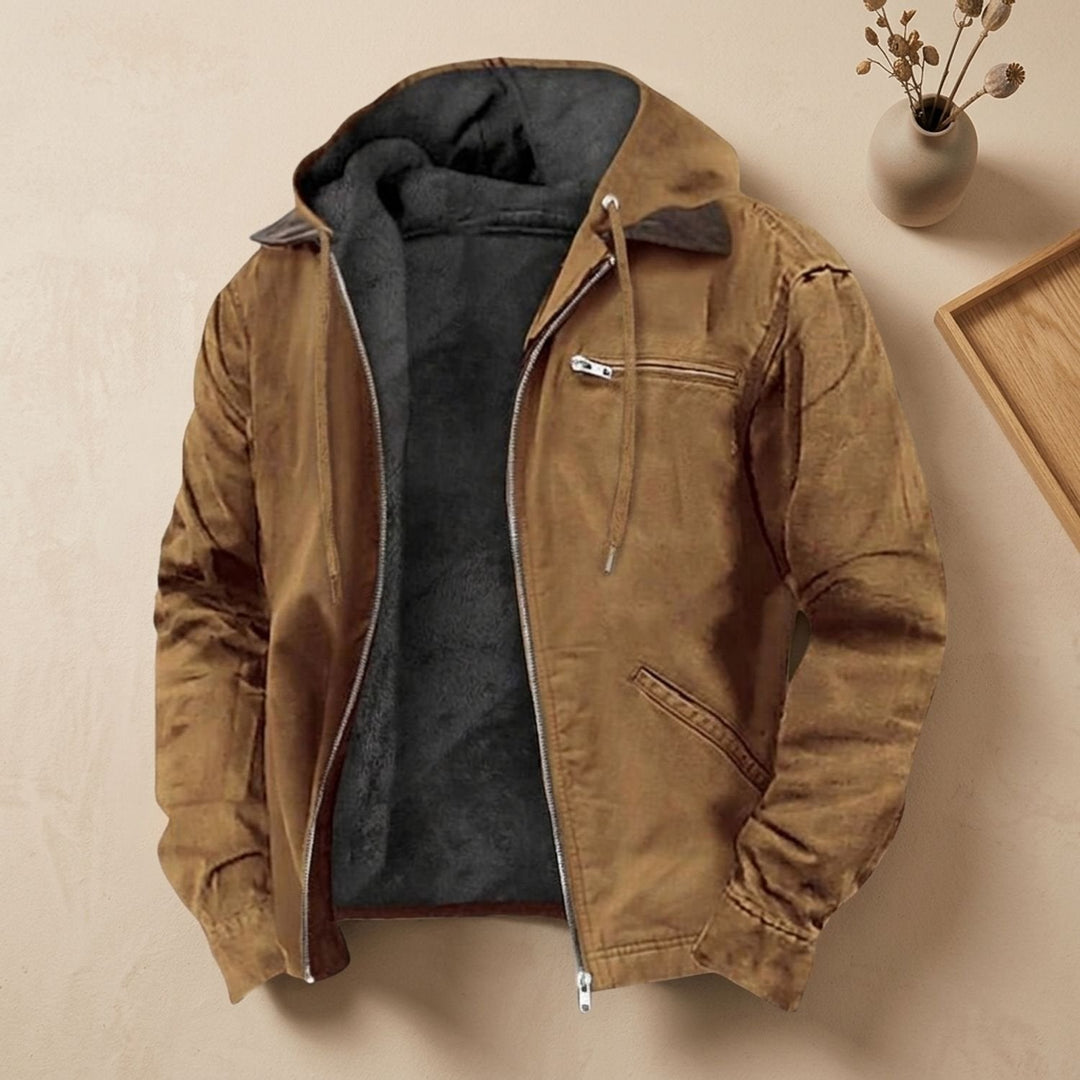 Herren Winterjacke mit Fleecefutter und Kapuze in Braun