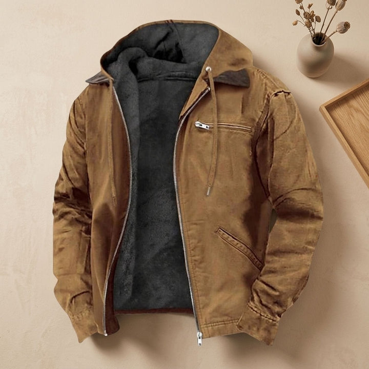 Herren Winterjacke mit Fleecefutter und Kapuze in Braun