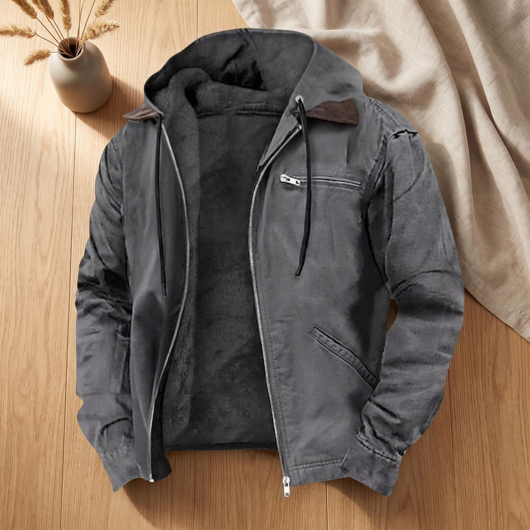 Herren Winterjacke mit Fleecefutter und Kapuze in Grau