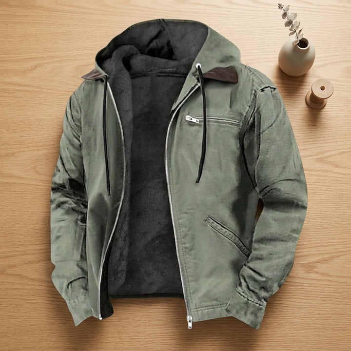 Herren Winterjacke mit Fleecefutter und Kapuze in Grün