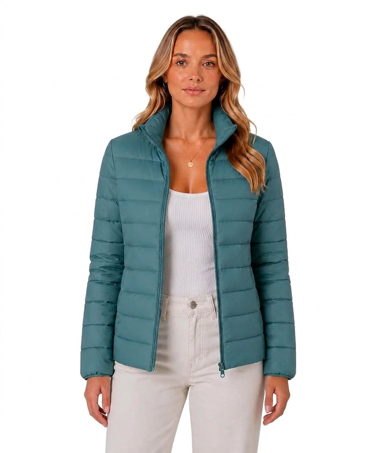 Hüftlange Damen Winterjacke mit strukturiertem Stehkragen in Blau