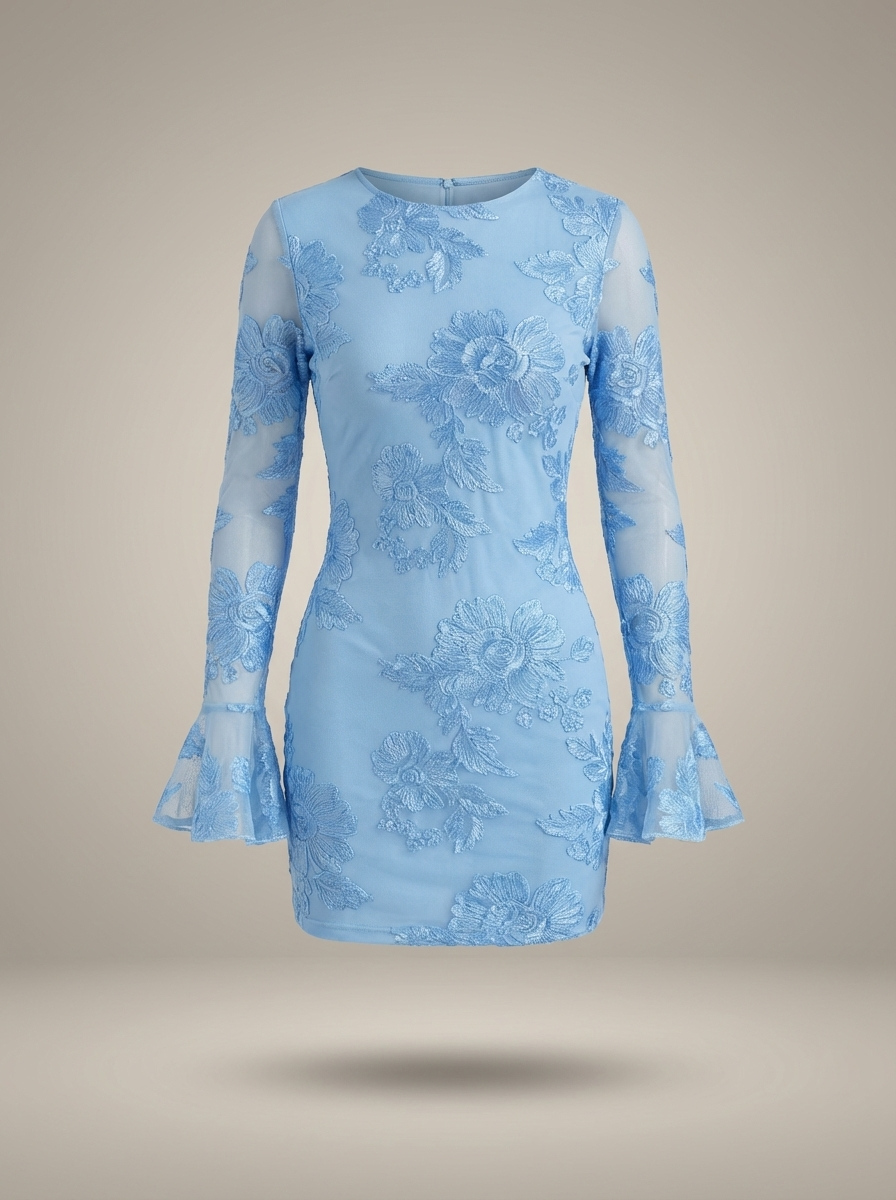 Jurk Dames Aansluitend Bloemenprint Flare Mouwen (2)