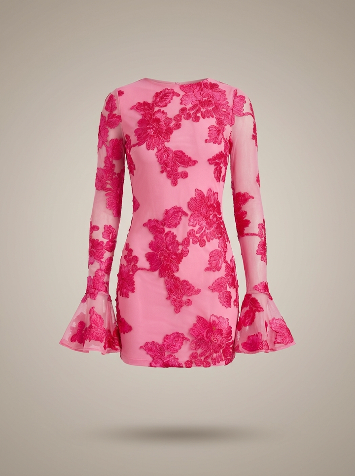 Jurk Dames Aansluitend Bloemenprint Flare Mouwen (4)