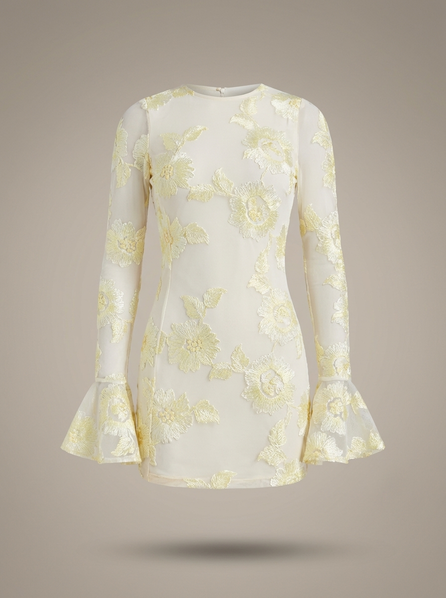 Jurk Dames Aansluitend Bloemenprint Flare Mouwen (6)