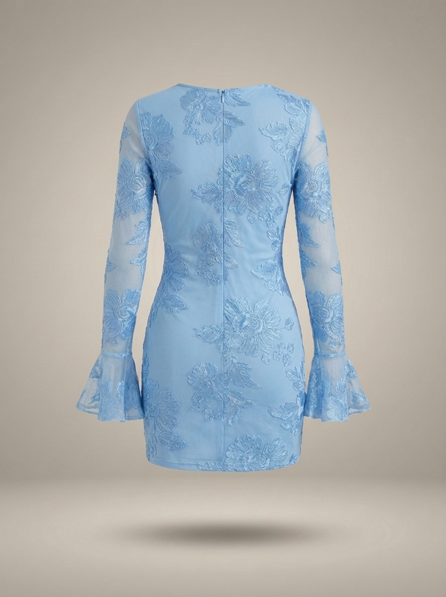 Jurk Dames Aansluitend Bloemenprint Flare Mouwen (7)