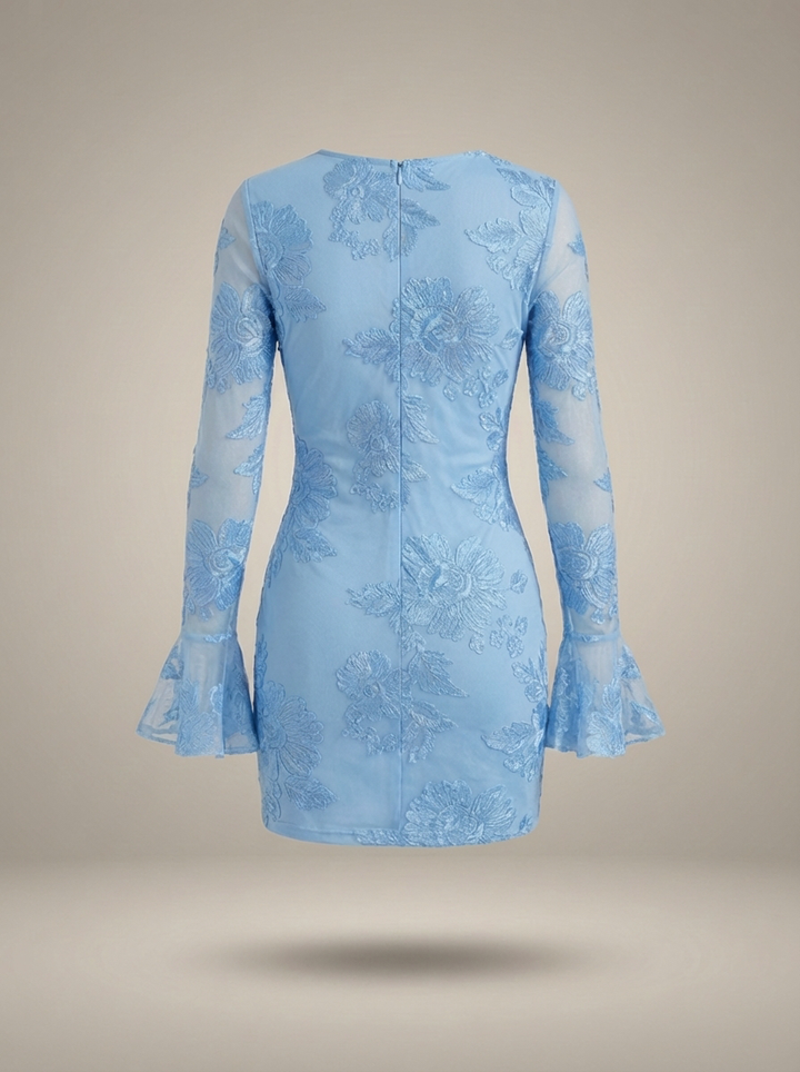 Jurk Dames Aansluitend Bloemenprint Flare Mouwen (7)