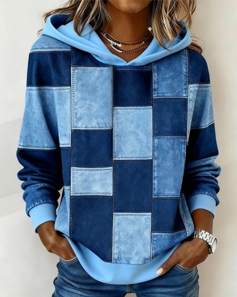 Karierter Damen Hoodie im lässigen Stil in Blau