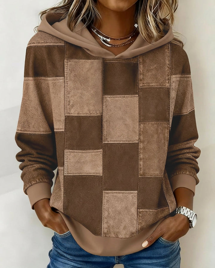 Karierter Damen Hoodie im lässigen Stil in Braun