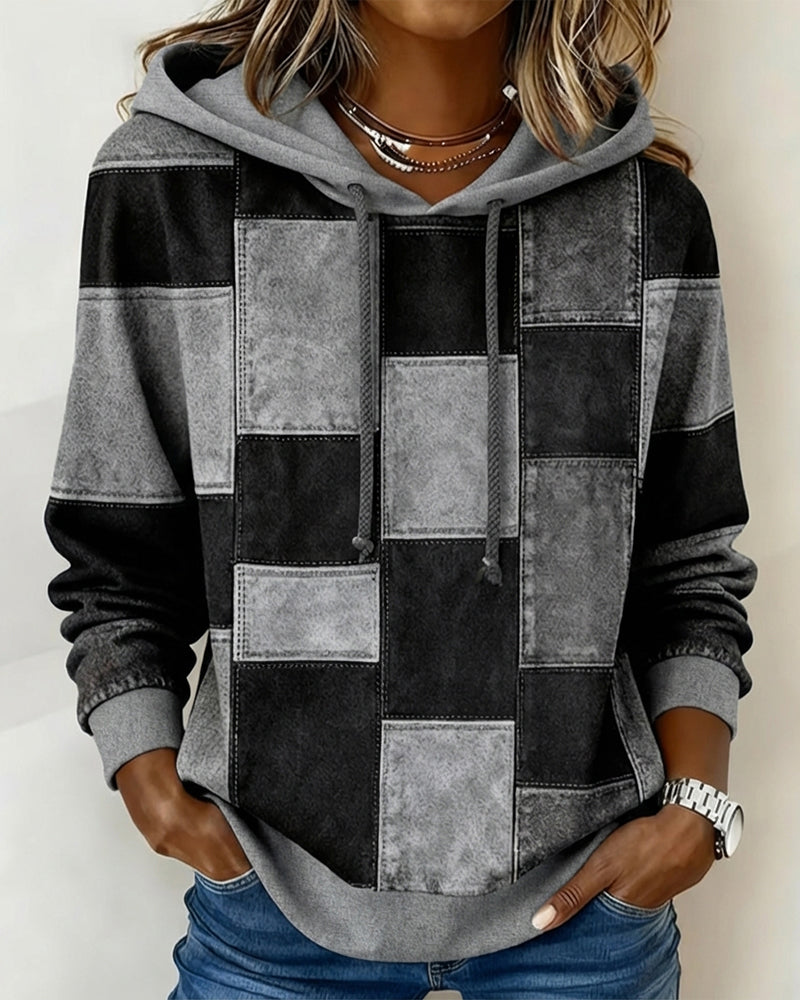 Karierter Damen Hoodie im lässigen Stil in Grau