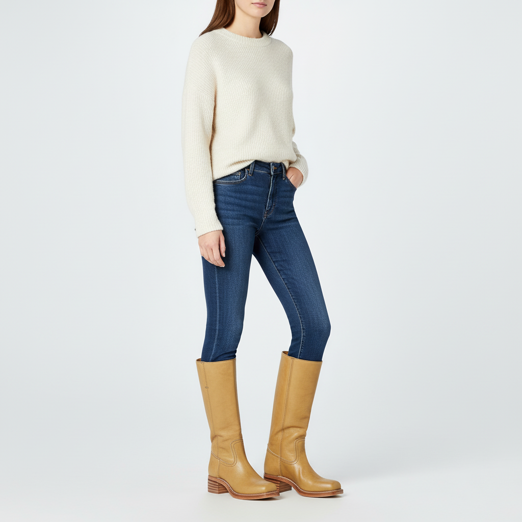 Klassische Damen Hochschaft Lederstiefel zum Herbst in Gelb