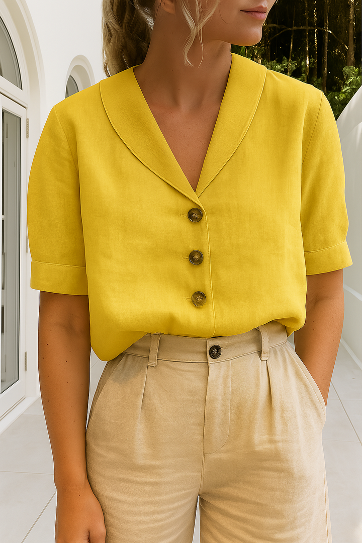 Klassische Damen Leinenbluse für den Sommer in Gelb
