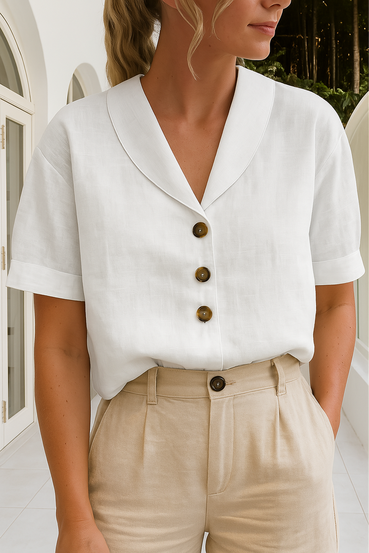 Klassische Damen Leinenbluse für den Sommer in Weiß