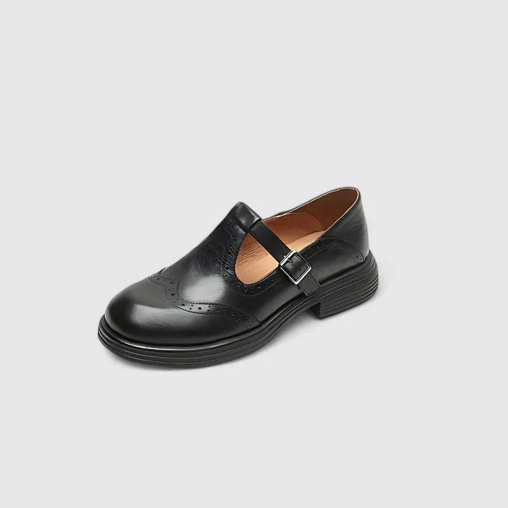 Klassische Damen Stiefeletten aus Leder mit T-Riemen (7)