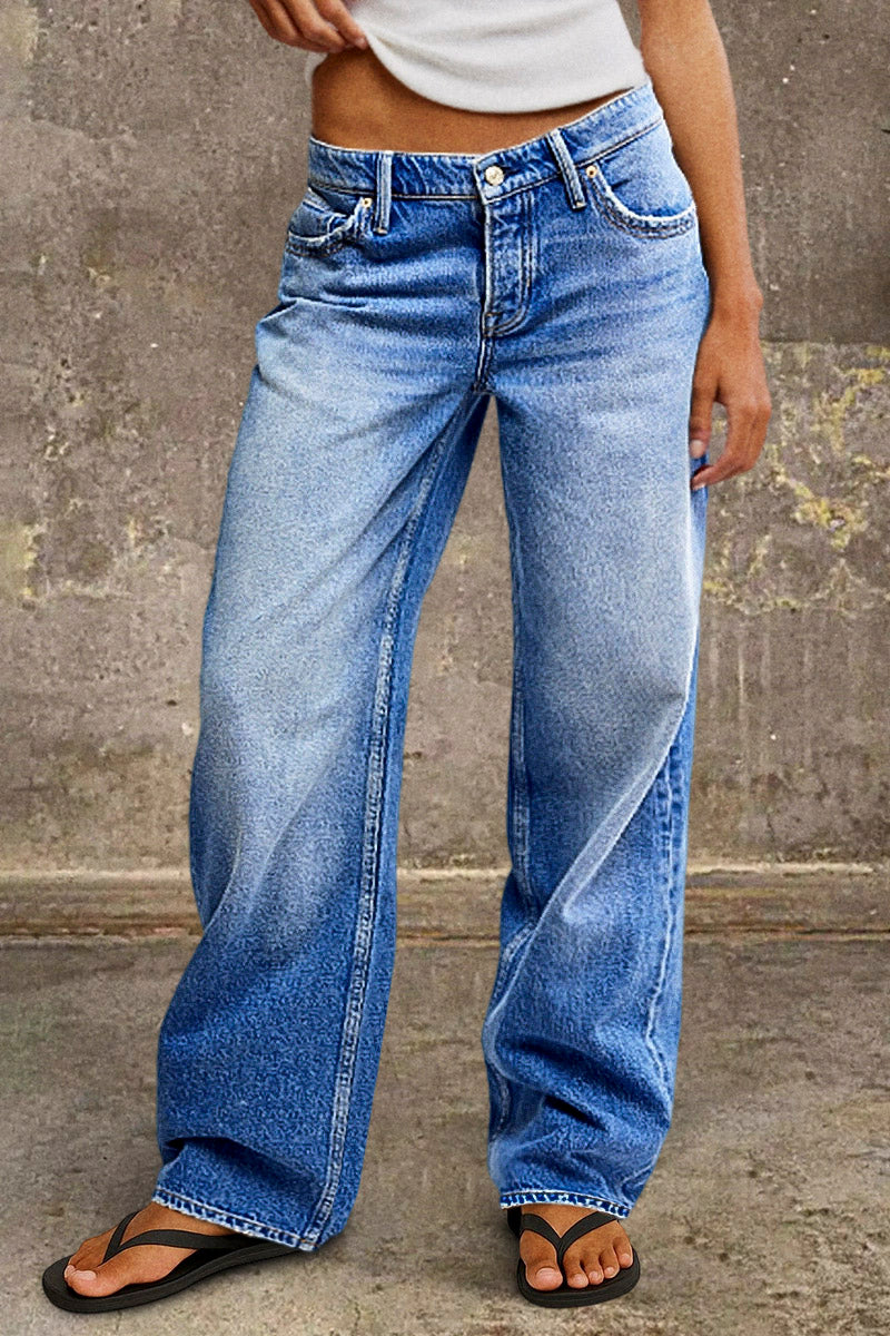 Klassische gerade Damen Jeans mit mittlerem Bund in Blau