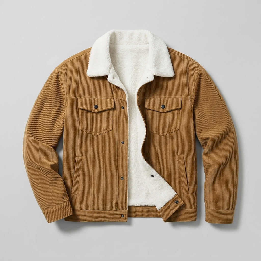 Klassische Herren-Winterjacke aus Kordstoff zum Schichten in Braun 1