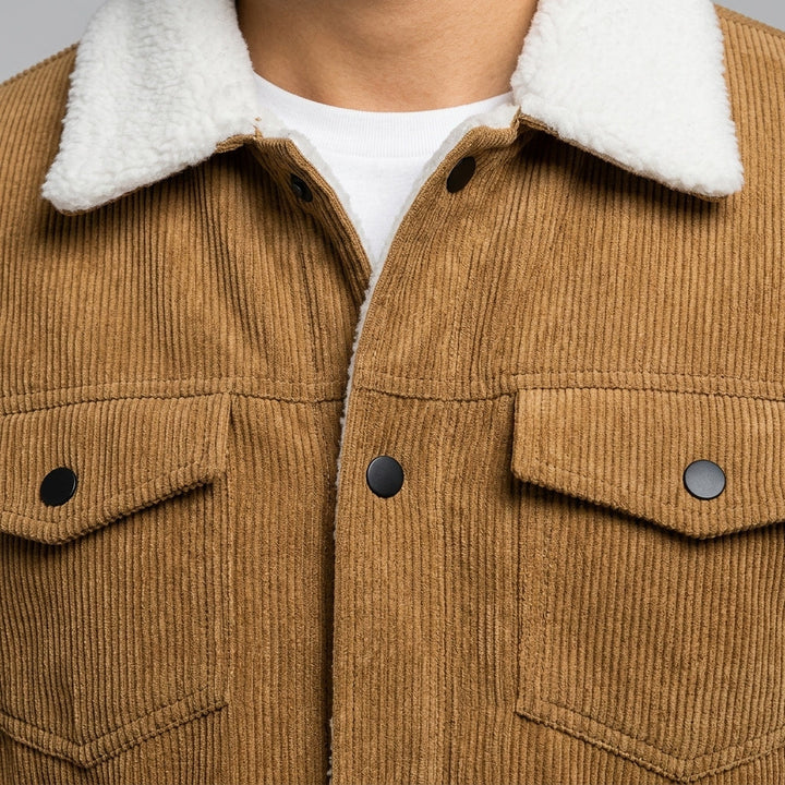 Klassische Herren-Winterjacke aus Kordstoff zum Schichten in Braun 2