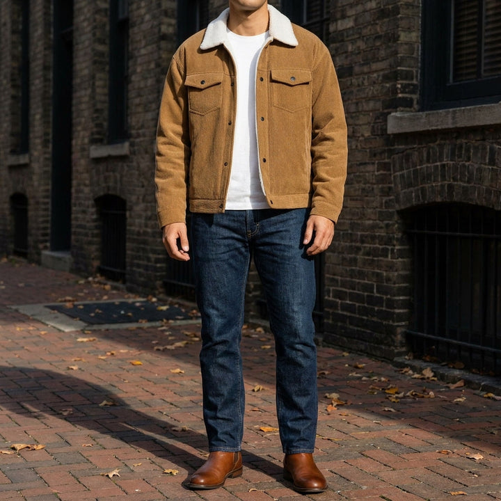 Klassische Herren-Winterjacke aus Kordstoff zum Schichten in Braun 3