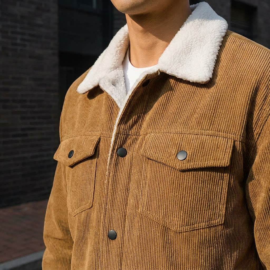 Klassische Herren-Winterjacke aus Kordstoff zum Schichten in Braun 4