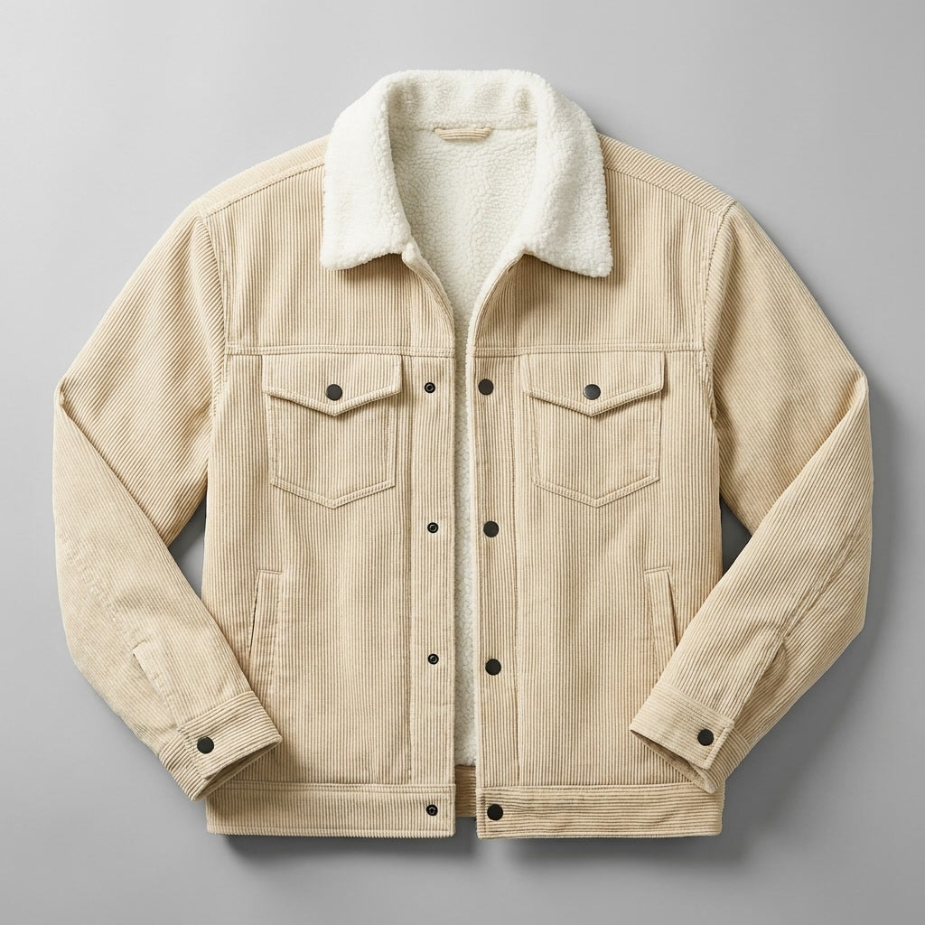 Klassische Herren-Winterjacke aus Kordstoff zum Schichten in Creme 1