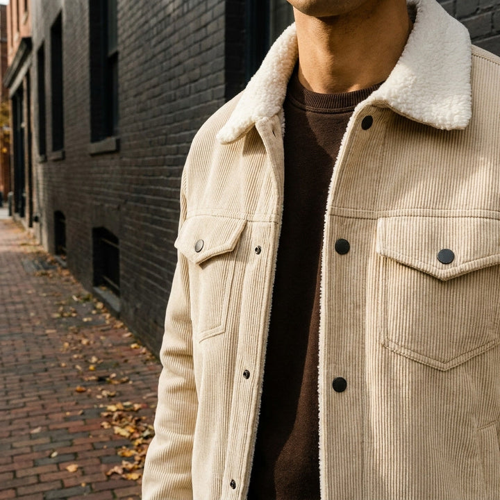 Klassische Herren-Winterjacke aus Kordstoff zum Schichten in Creme 3