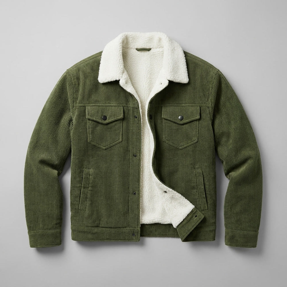 Klassische Herren-Winterjacke aus Kordstoff zum Schichten in Grün 1