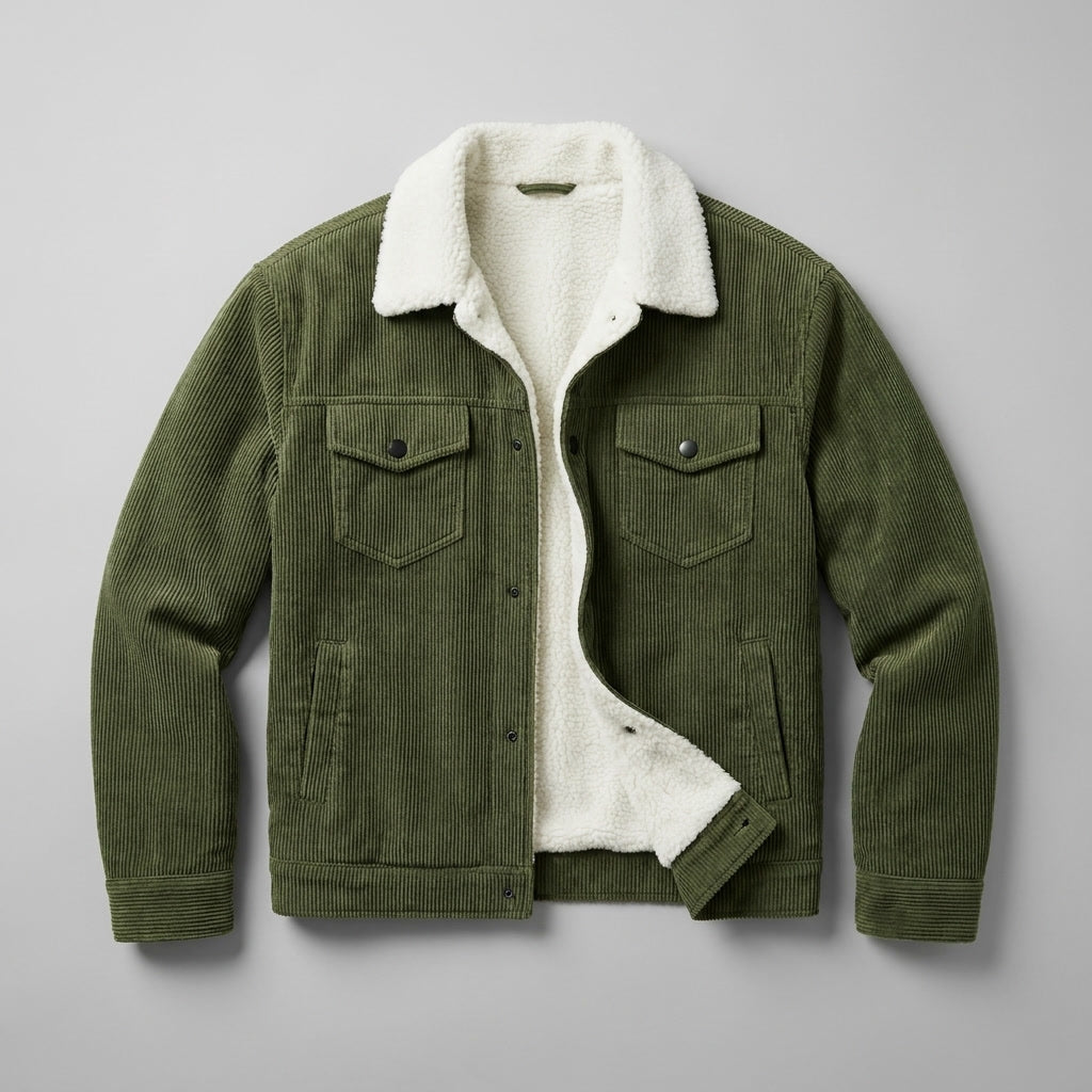 Klassische Herren-Winterjacke aus Kordstoff zum Schichten in Grün 1