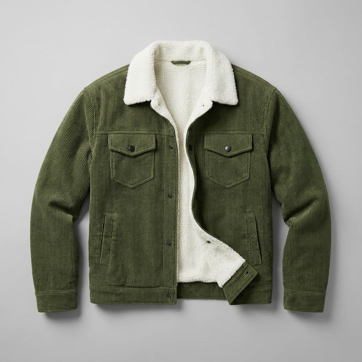 Klassische Herren-Winterjacke aus Kordstoff zum Schichten in Grün 1