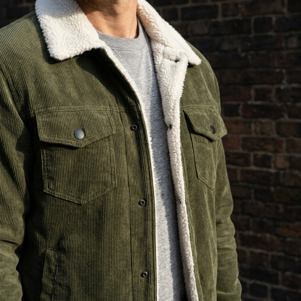 Klassische Herren-Winterjacke aus Kordstoff zum Schichten in Grün 6
