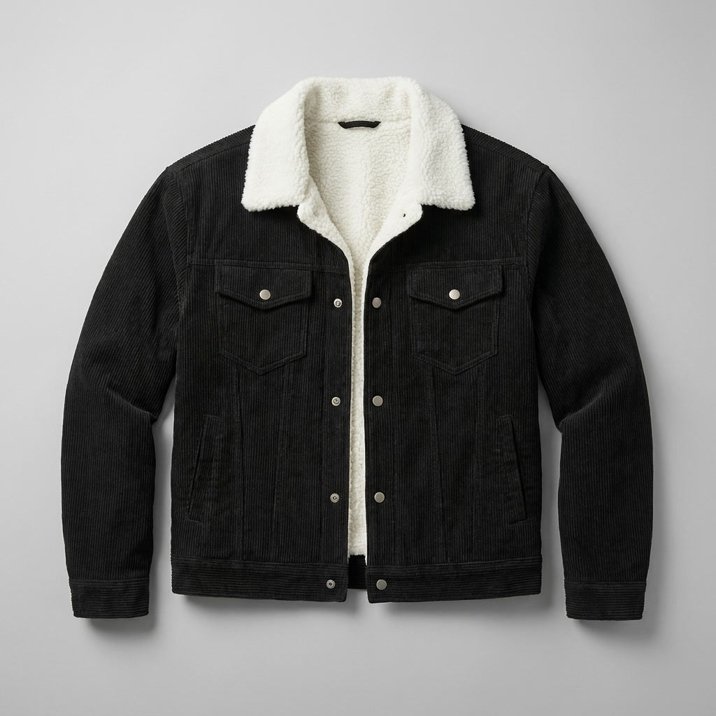 Klassische Herren-Winterjacke aus Kordstoff zum Schichten in Schwarz 1