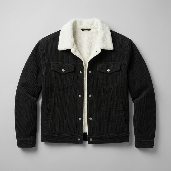 Klassische Herren-Winterjacke aus Kordstoff zum Schichten in Schwarz 1