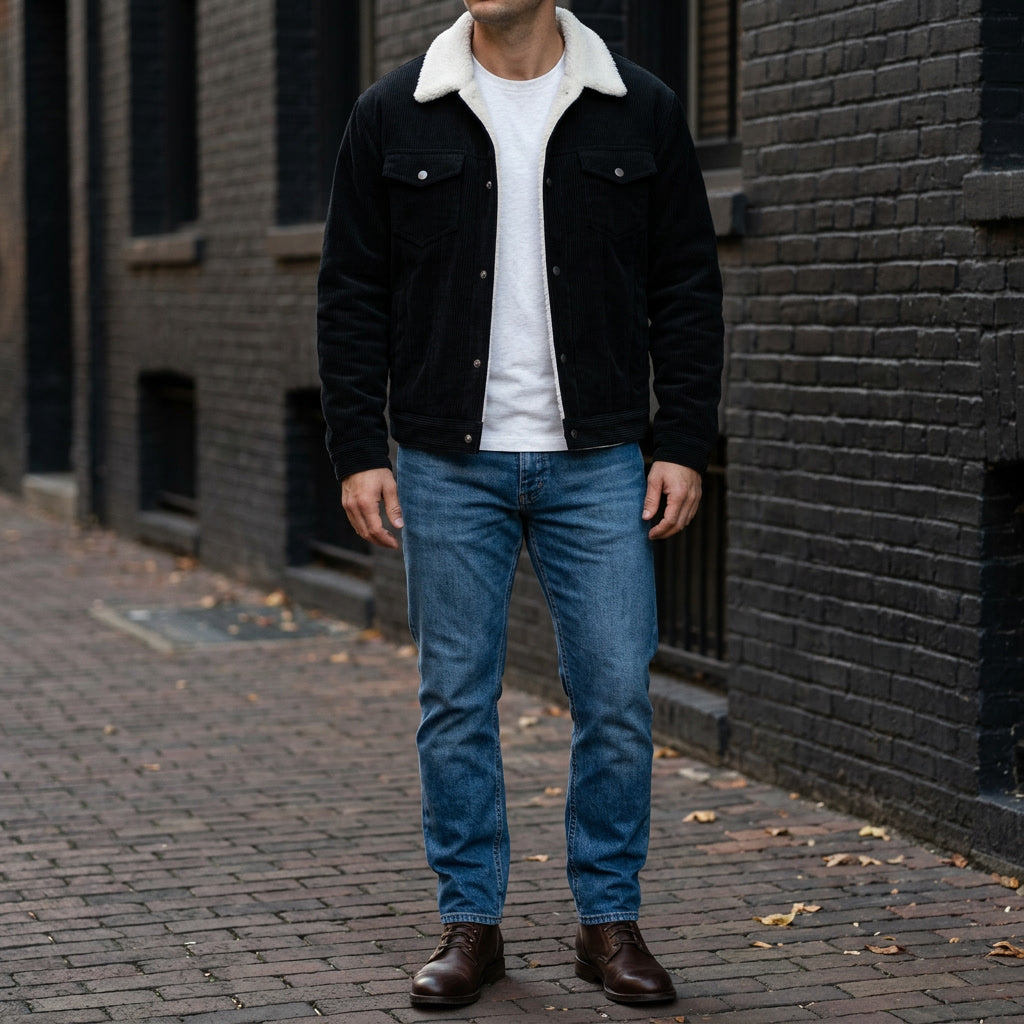Klassische Herren-Winterjacke aus Kordstoff zum Schichten in Schwarz 2