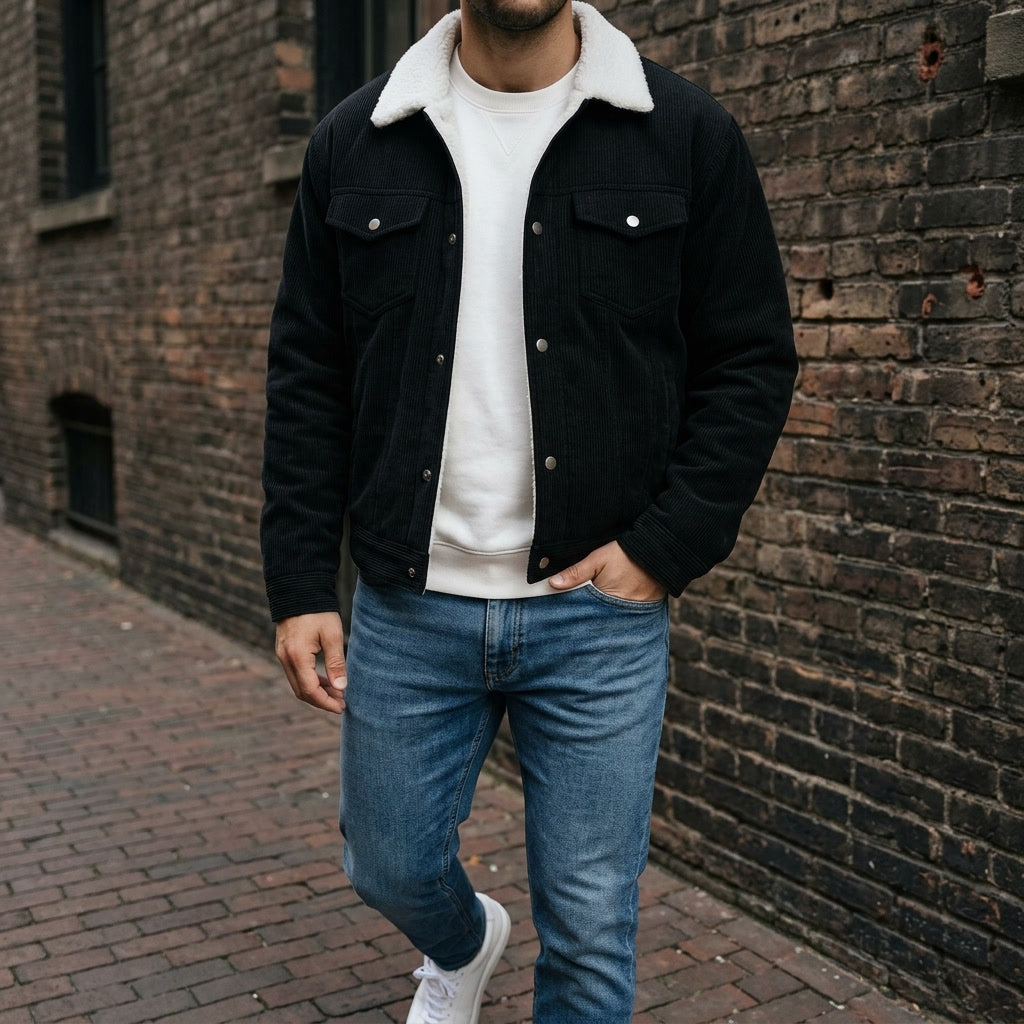 Klassische Herren-Winterjacke aus Kordstoff zum Schichten in Schwarz 3