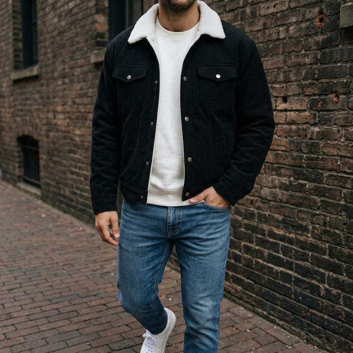 Klassische Herren-Winterjacke aus Kordstoff zum Schichten in Schwarz 3