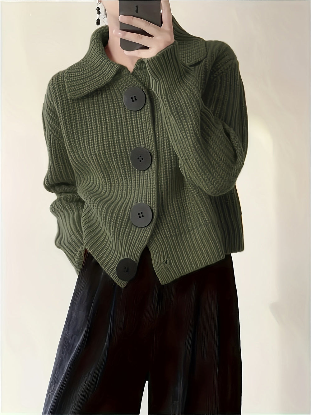 Klassische Rippstrick Cardigan in Fern Green