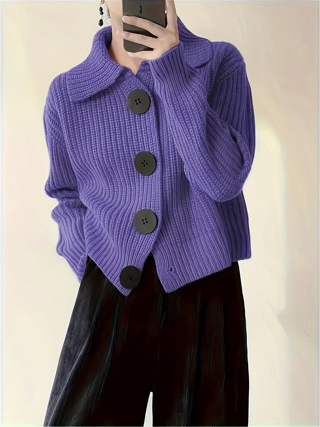 Klassische Rippstrick Cardigan in Lila