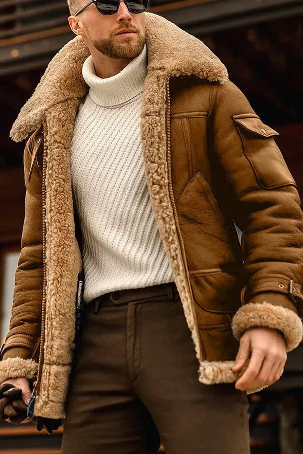 Klassische Schwarze Herren Winterjacke für Herbst in Braun