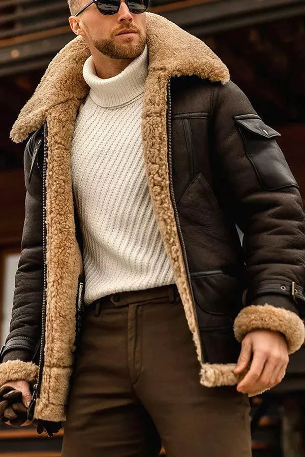 Klassische Schwarze Herren Winterjacke für Herbst in Kaffee
