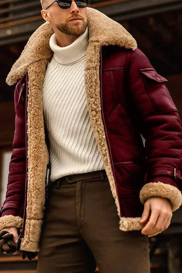 Klassische Schwarze Herren Winterjacke für Herbst in Rot