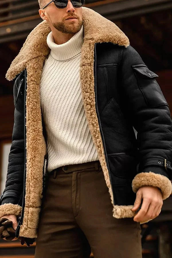 Klassische Schwarze Herren Winterjacke für Herbst in Schwarz