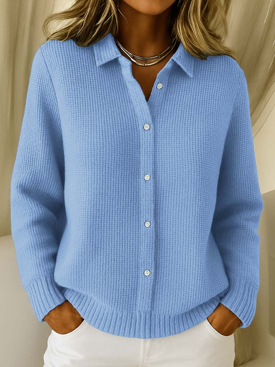 Klassische Strickjacke Damen mit Knopfleiste in Blau