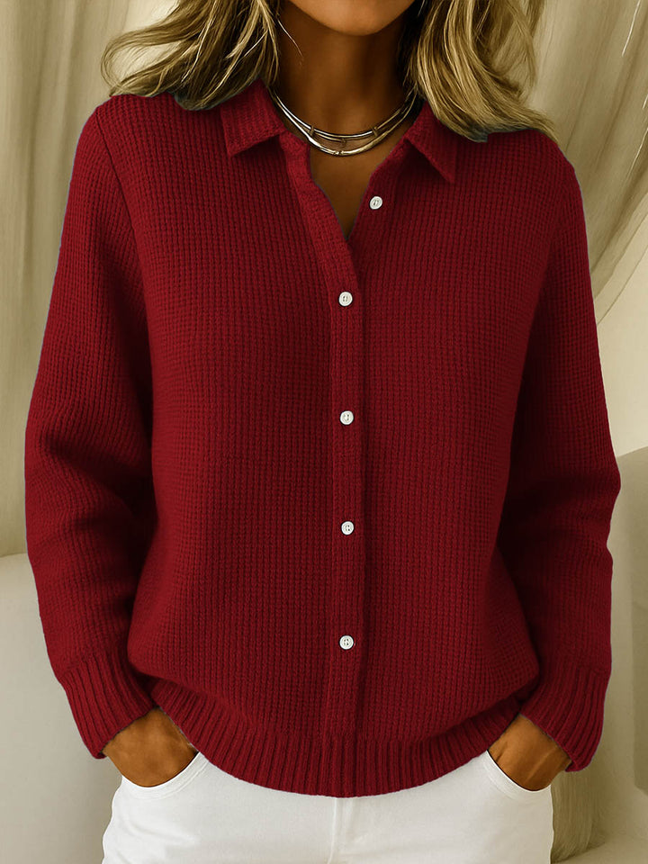 Klassische Strickjacke Damen mit Knopfleiste in Rot